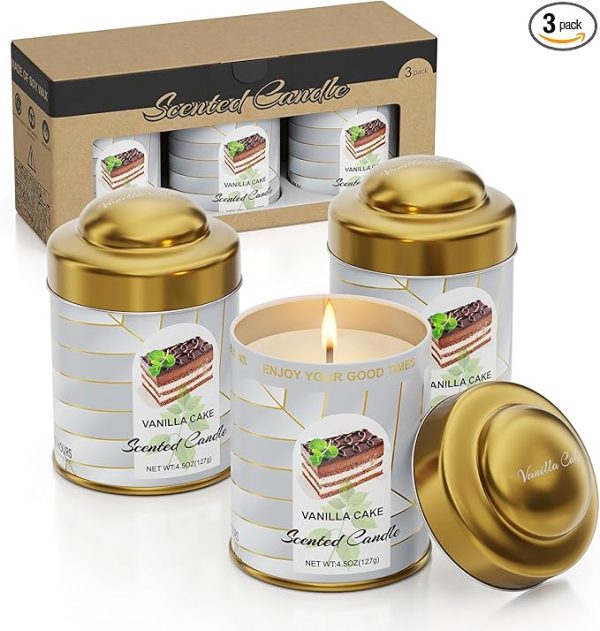 Aromatherapy Scented Candle Gift Set (3 x 4.5 oz) - Vanilla Cake Soy Wax Blend, Long-Lasting Fragrance for Home Decor, Spa, Yoga, Holiday & Wellness Gifts