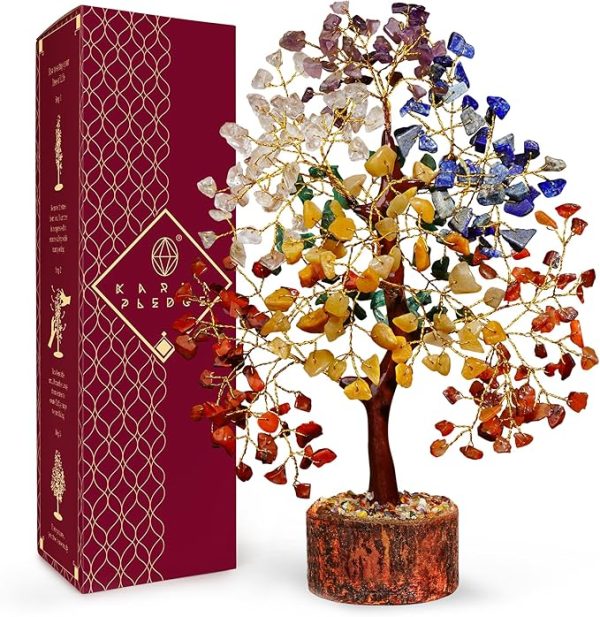 Crystal Tree of Life 7 Chakra Healing Crystal Trees for Home Decor, Office Desk Decor, Living Room Decor, Handmade Bonsai Trees for Positive Energy, Money, Good Luck Birthday Gifts for Women, Mom