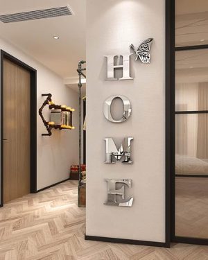 Home Letter Signs Acrylic Mirror Wall Stickers Decorations for Living Room Bedroom Decor Decals (Silver, 47.2 X 15.3IN)