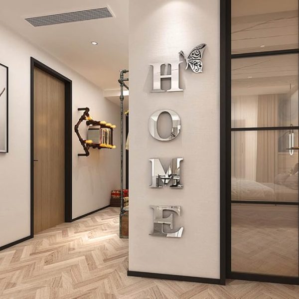 Home Letter Signs Acrylic Mirror Wall Stickers Decorations for Living Room Bedroom Decor Decals (Silver, 47.2 X 15.3IN)