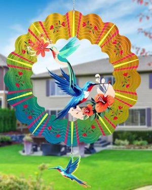 Hummingbird Metal Wind Spinners, for Women Mom Grandma Wife Men, 12 inch 3D Stainless Steel Hanging Wind Spinner for Outdoor Indoor Yard Art Garden Christmas Decorations