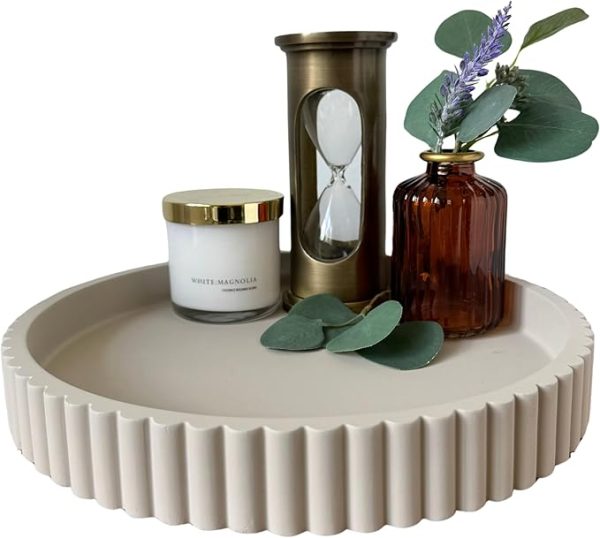 OAKOA Round Decorative Tray for Coffee Table Decor - Concrete Round Tray Home Decor - Bandejas Decorativas - Circle Coffee Table Centerpiece